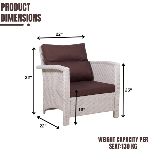 Outdoor All-Weather Wicker Single Seater Sofa with Cushions – Durable Patio Chair for Garden, Balcony, or Terrace
