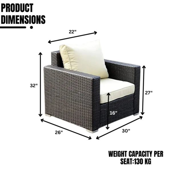 Outdoor wicker single seater sofa with cushion for patio, garden, or balcony seating