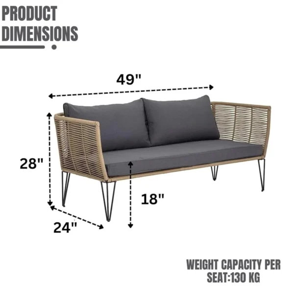 1-Piece Outdoor Rope Loveseat Sofa with Cushions for Patio, Garden, and Balcony