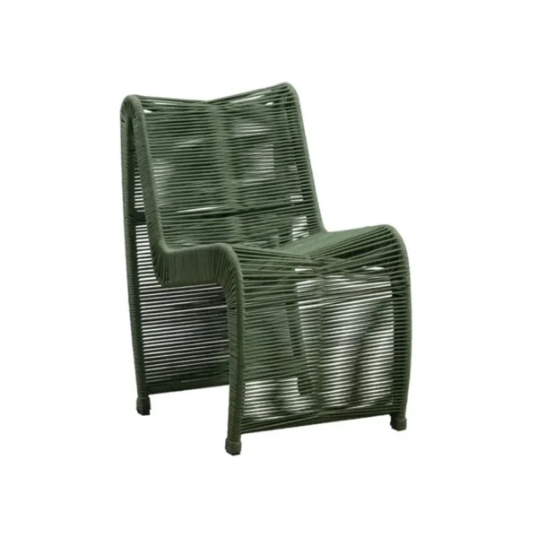 Two modern outdoor rope patio chairs with metal frames and woven seats, perfect for garden or balcony seating.