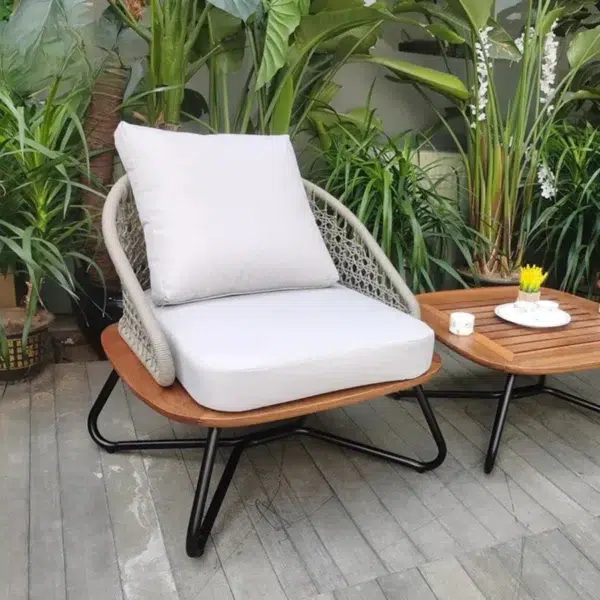 "5-Seater Outdoor All-Weather Rope Sofa Set with Wooden Base for Patio, Garden, and Balcony"