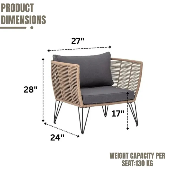 Outdoor Rope Single Seater Patio Sofa with Cushion – Modern Outdoor Furniture