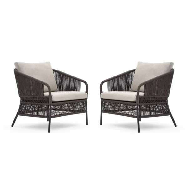 2-Piece Outdoor Rope Single Seater Sofa with Cushions for Patio and Garden