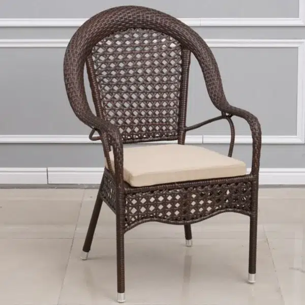 Outdoor all-weather rattan wicker 5-piece dining set with glass-top table and cushioned chairs for patio or garden
