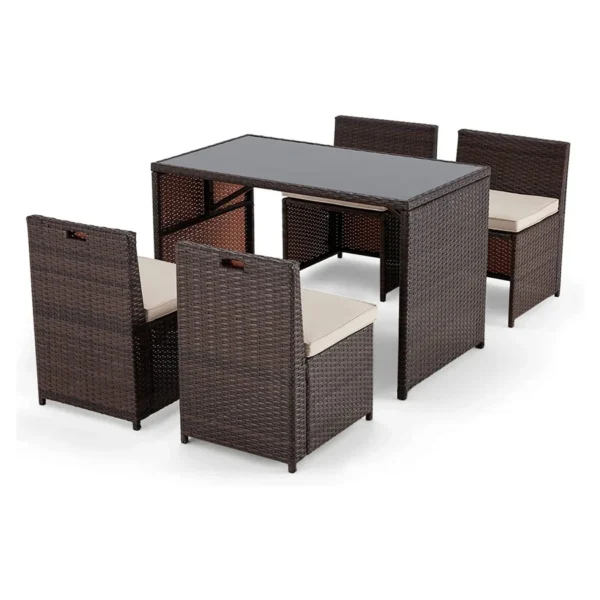 5-Piece Outdoor Patio Dining Set with square tabletop and cushioned chairs for garden, backyard, or balcony use