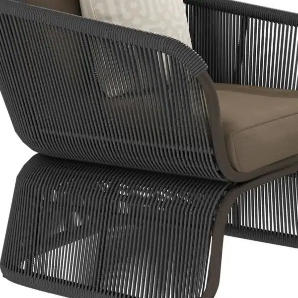 Modern Outdoor Braided Rope Sofa Set with Cushions and 2-Tier Glass Top Coffee Table