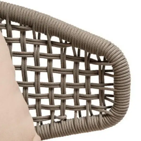 3-Piece Outdoor Rope Conversation Set in beige and cream with two chairs and a coffee table, ideal for patios and gardens.