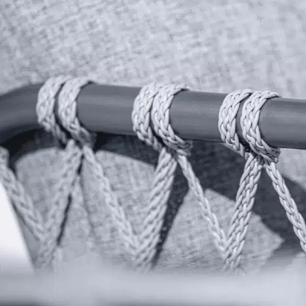Outdoor L-shaped 5-seater sofa made of weather-resistant rope with cushioned seats