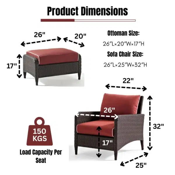 Outdoor 4-Piece Patio Wicker Furniture Set – Weather-Resistant Rattan Seating with Cushions