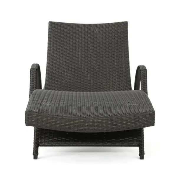 Outdoor HDPE Wicker Rattan Sun Lounger Recliner with Adjustable Backrest and Side Table for Patio, Garden, Poolside, Balcony
