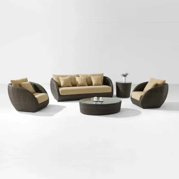 5-Piece Outdoor Wicker Patio Sofa Set with Cushions and Glass Top Tables for Garden, Balcony, or Backyard