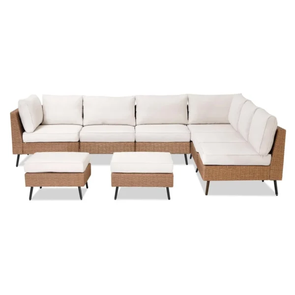 Outdoor Rattan Wicker 8-Seater Sofa Set with Cushions and Coffee Table