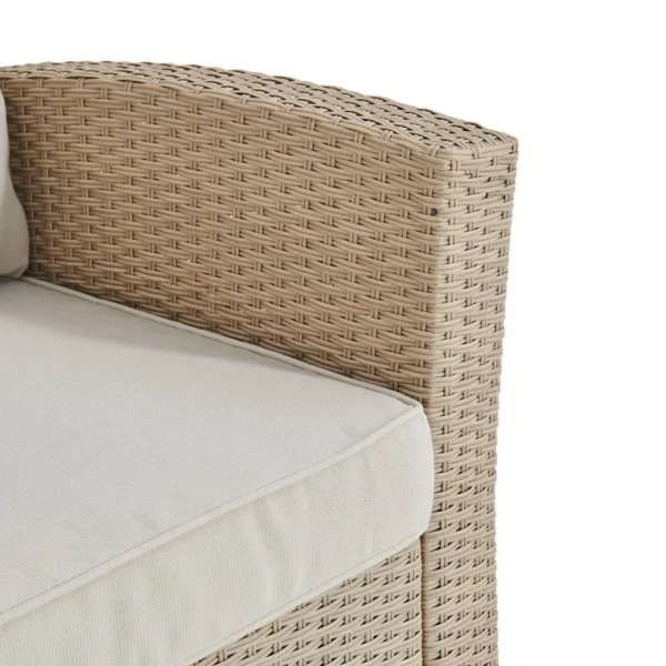 Outdoor all-weather wicker single seater sofa with comfortable cushions for patio or balcony seating.