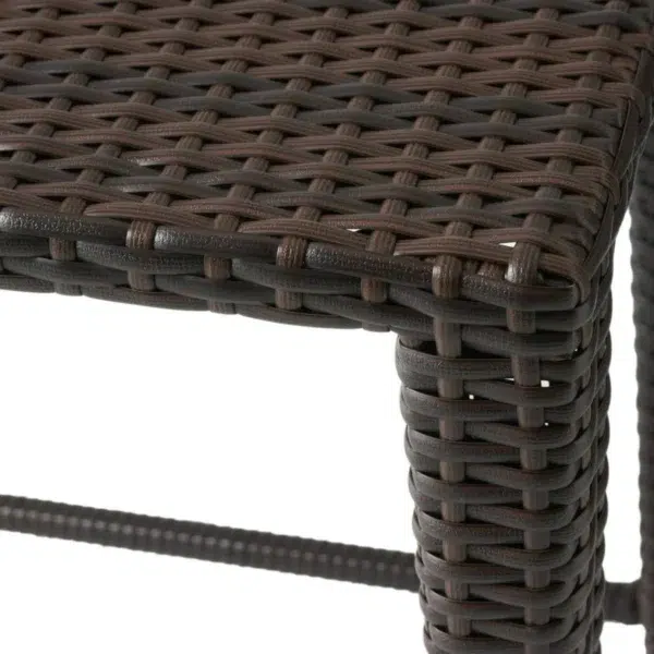 "3-piece dark brown wicker garden bistro set with two chairs and a round table, perfect for outdoor patio or balcony use"