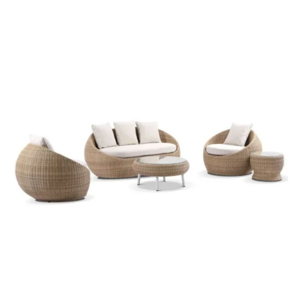 Outdoor Wicker 5-Seater Sofa Set with Cushions and Glass Top Coffee Tables for Patio, Garden, or Balcony