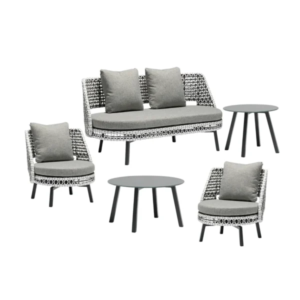 Outdoor Double Tone Rattan Wicker Sofa Set with cushions and table for patio, garden, or balcony