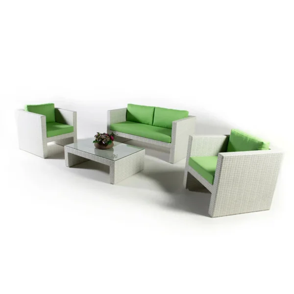 Outdoor Rope 4 Seater Sofa Set with Cushions and Glass Top Tables for Patio, Garden, or Balcony