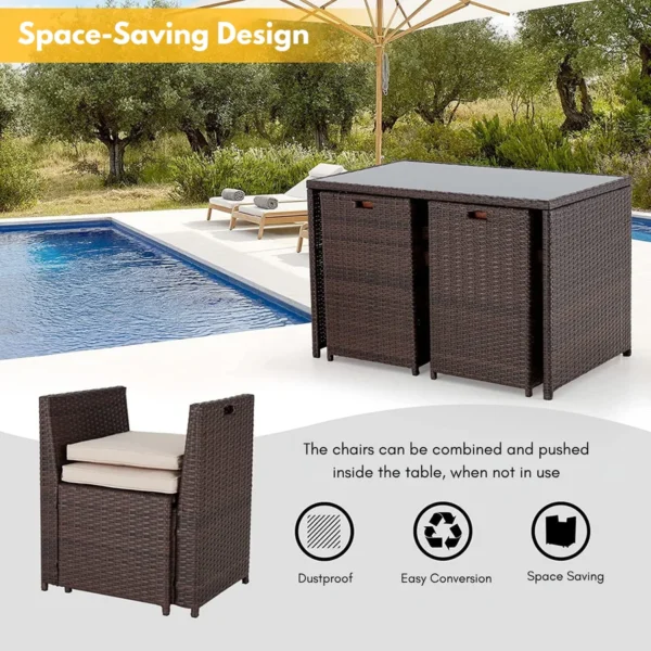 5-Piece Outdoor Patio Dining Set with square tabletop and cushioned chairs for garden, backyard, or balcony use