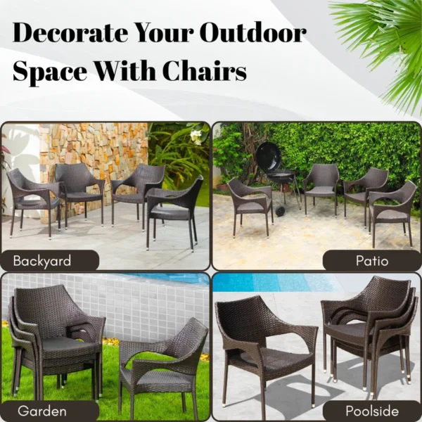 Outdoor Rattan Wicker Patio Dining Chair with cushion – stylish, weather-resistant garden and balcony seating.