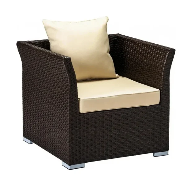 Outdoor All-Weather Wicker Single Seater Sofa with cushion for patio, garden, or balcony seating