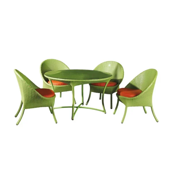 Outdoor 5-piece rattan wicker dining set with cushioned chairs and glass-top table, all-weather resistant for patio, garden, or balcony