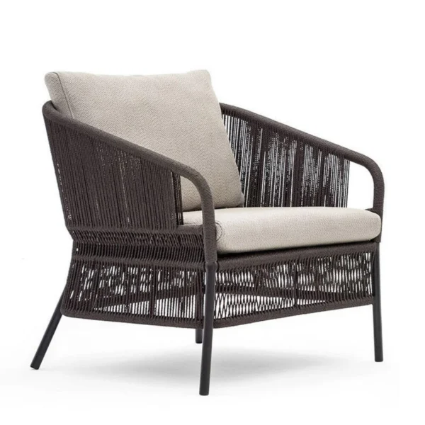 2-Piece Outdoor Rope Single Seater Sofa with Cushions for Patio and Garden