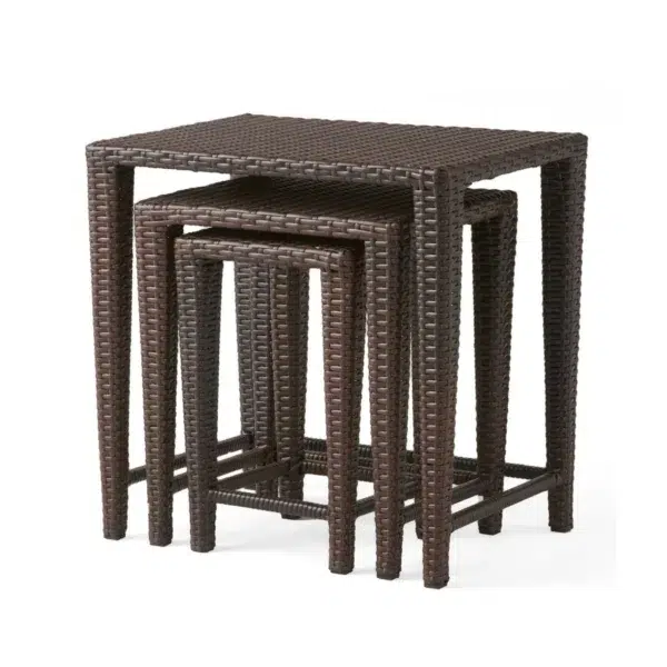 "3-piece dark brown wicker garden bistro set with two chairs and a round table, perfect for outdoor patio or balcony use"