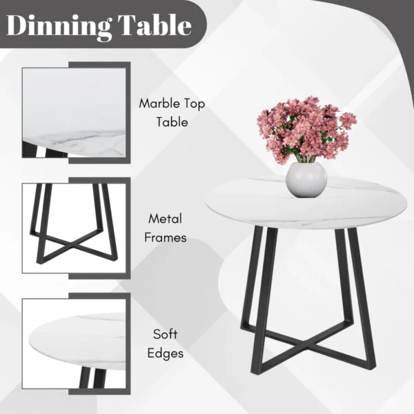 Alt Text: 5-piece outdoor patio dining set with rope chairs and marble-top table on a terrace