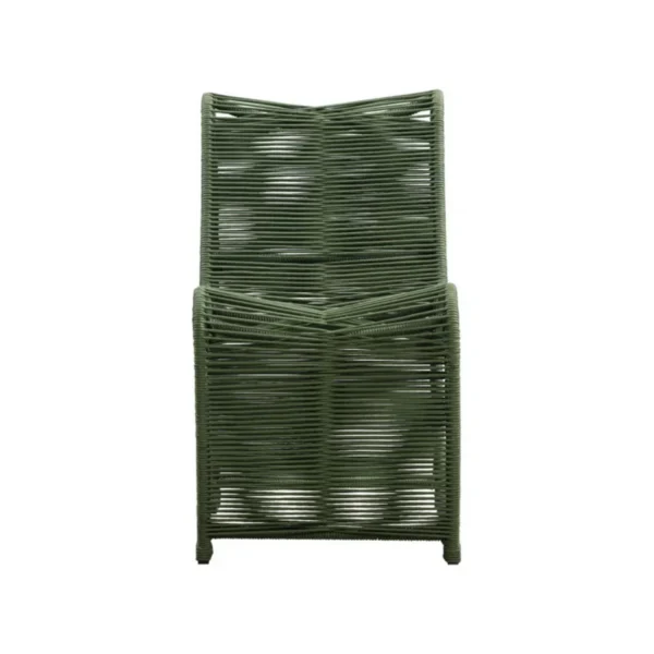 Two modern outdoor rope patio chairs with metal frames and woven seats, perfect for garden or balcony seating.
