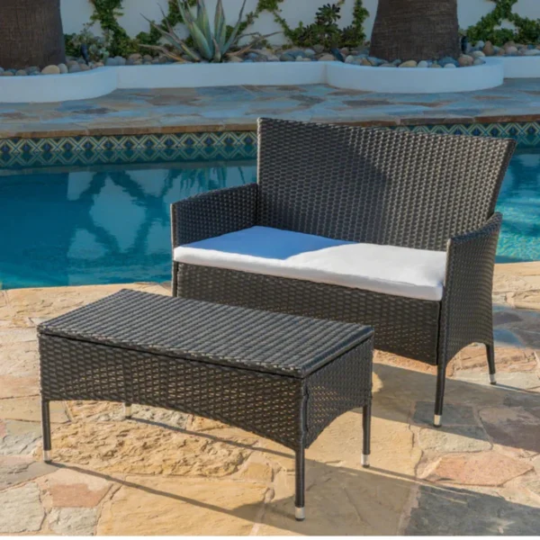 “2-Piece Outdoor Rattan Wicker Loveseat Sofa with Cushions for Patio, Garden, or Balcony”