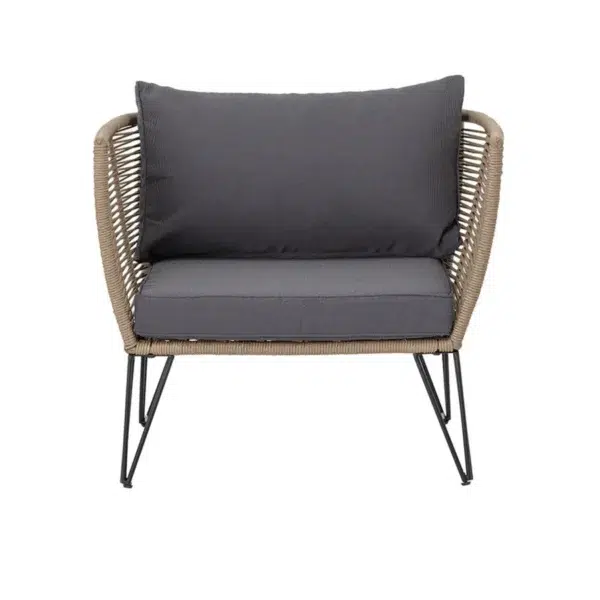 Outdoor 4-piece grey rope sofa set with centre table on patio