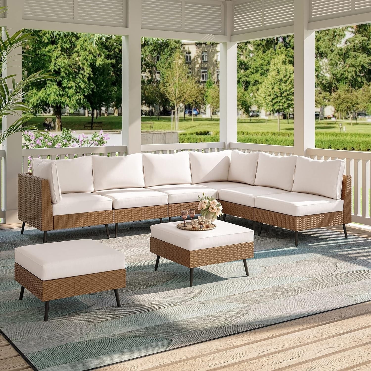 Outdoor Rattan Wicker 8-Seater Sofa Set with Cushions and Coffee Table