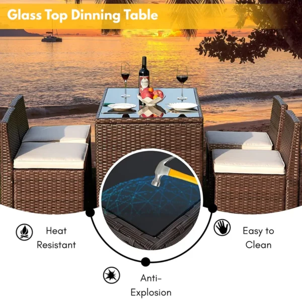 5-Piece Outdoor Patio Dining Set with square tabletop and cushioned chairs for garden, backyard, or balcony use