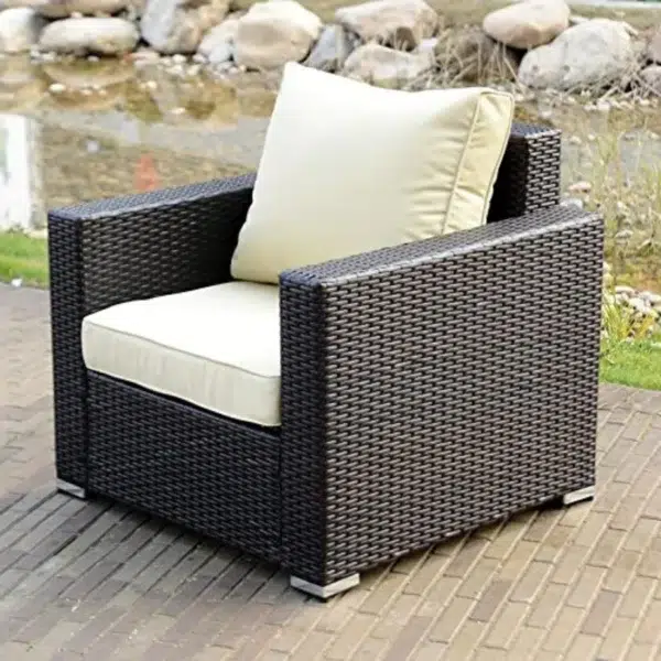 Outdoor wicker single seater sofa with cushion for patio, garden, or balcony seating