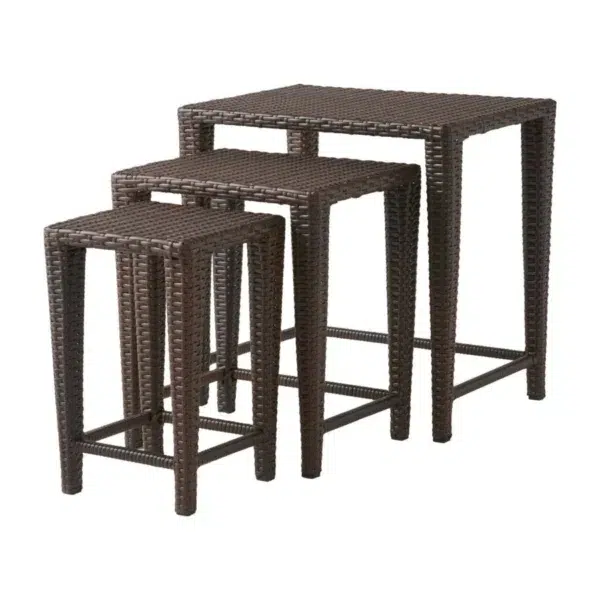 "3-piece dark brown wicker garden bistro set with two chairs and a round table, perfect for outdoor patio or balcony use"