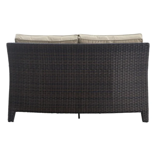 Stylish outdoor rattan wicker loveseat sofa with soft cushions, perfect for patio or garden seating.