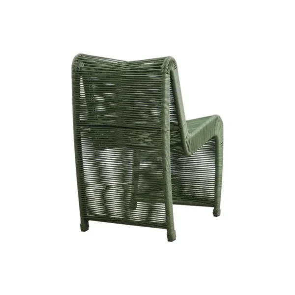 Two modern outdoor rope patio chairs with metal frames and woven seats, perfect for garden or balcony seating.