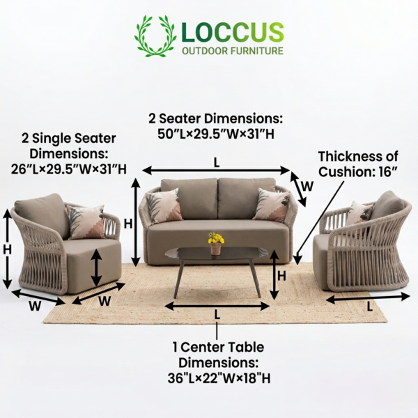 4-Piece Outdoor Braid & Rope Sofa Set (Beige & Dark Cream) - Image 7