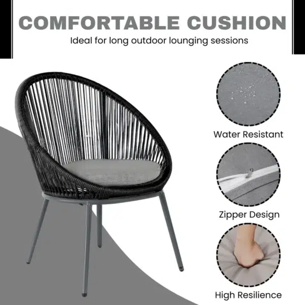5-piece outdoor patio dining set with modern rope chairs and rectangular dining table, ideal for garden, balcony, or backyard.
