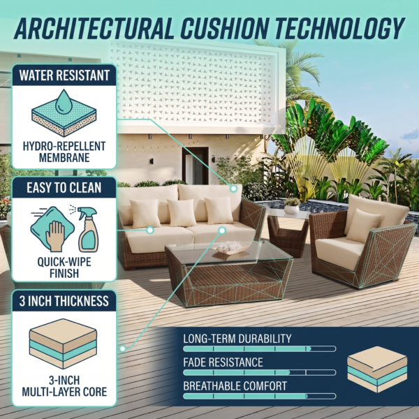 LOCCUS 5-Piece Outdoor Wicker Sofa Set With 2-Tier Glass Top Tables - Image 4