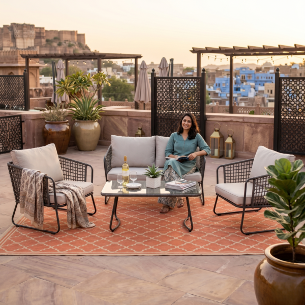 LOCCUS 4 Piece Outdoor All-Weather Rope Sofa Set - Beige - Image 3
