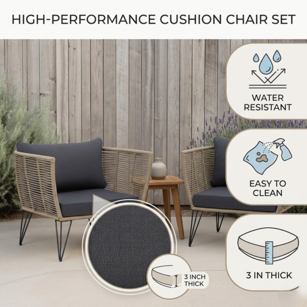 LOCCUS Outdoor Rope 1 Piece Patio Single Seater Sofa - Beige - Image 10