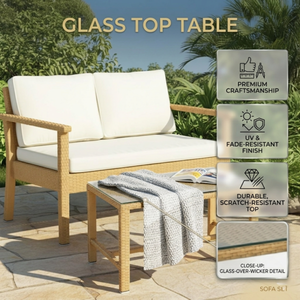 LOCCUS 4 Pieces Patio Furniture Set, Outdoor Sectional Sofa - Beige & Off-white - Image 5