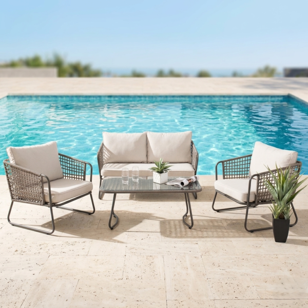 LOCCUS 4 Piece Outdoor All-Weather Rope Sofa Set - Beige - Image 6