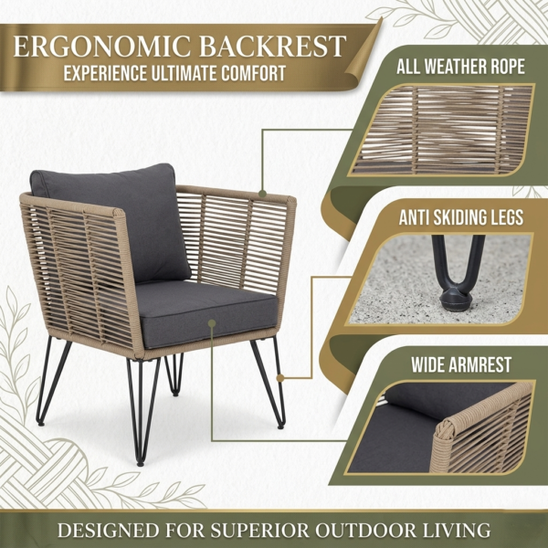 LOCCUS Outdoor Rope 1 Piece Patio Single Seater Sofa - Beige - Image 9