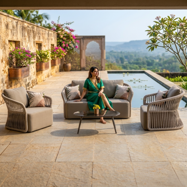 4-Piece Outdoor Braid & Rope Sofa Set (Beige & Dark Cream) - Image 2
