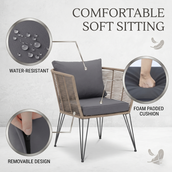 LOCCUS Outdoor Rope 1 Piece Patio Single Seater Sofa - Beige - Image 4