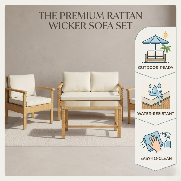 LOCCUS 4 Pieces Patio Furniture Set, Outdoor Sectional Sofa - Beige & Off-white - Image 4
