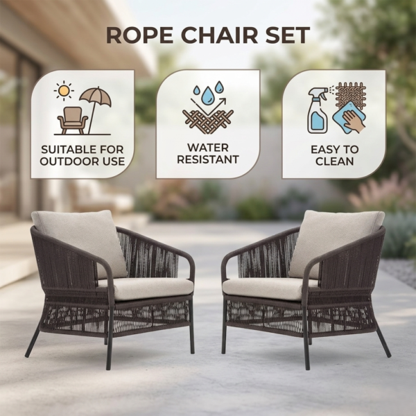 LOCCUS 2-Piece Outdoor Rope Single Seater Sofa {Black} - Image 2