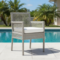 All-Weather Wicker Armchair with Soft off-white Cushion – Perfect Outdoor Patio Chair for Garden, Poolside, Balcony, Porch & Terrace Furniture Set